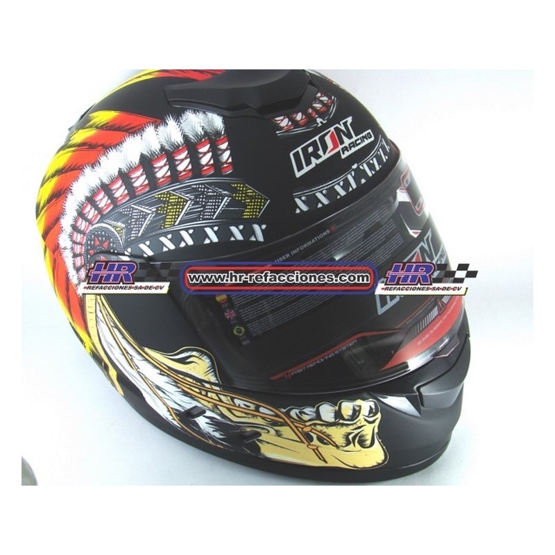 MOTOCICLETAS  CASCO IRON RACING INDIAN CHIEF NEGRO AMARILLO MATE DOT