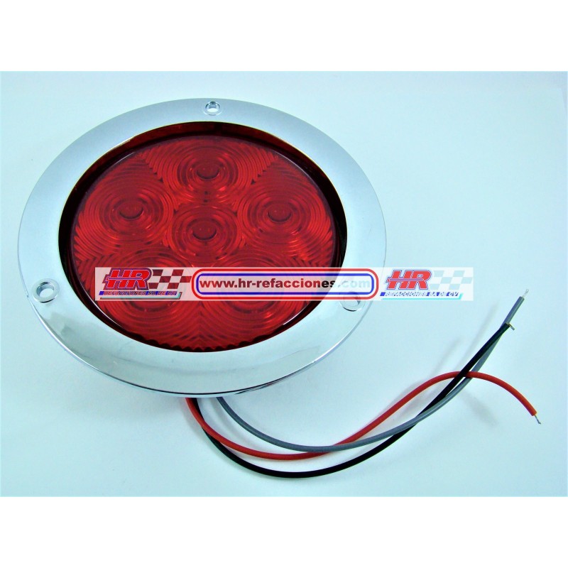 ACC LUZ  PLAFON REDONDO LED ATORNILLABLE ROJO  6 LED CUARTO Y STOP 12-24V CON ESTROBO CONTORNO CROM