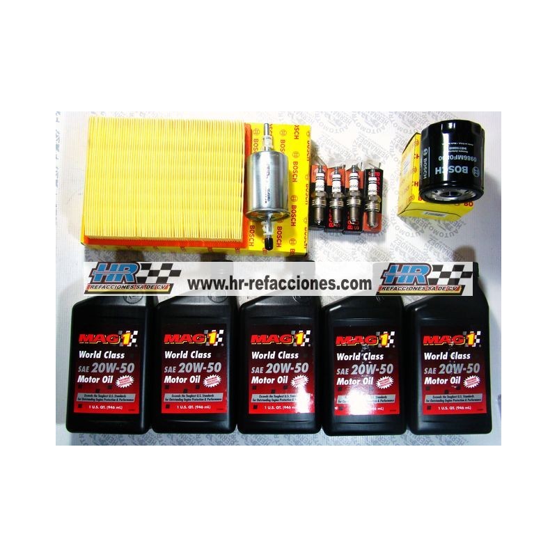 QUIMICOS  KIT AFINACION NISSAN TSURU III ( FILTRO ACEITE AIRE Y GAS BUJIAS BOSCH ) Y 5 LTS ACEITE 20