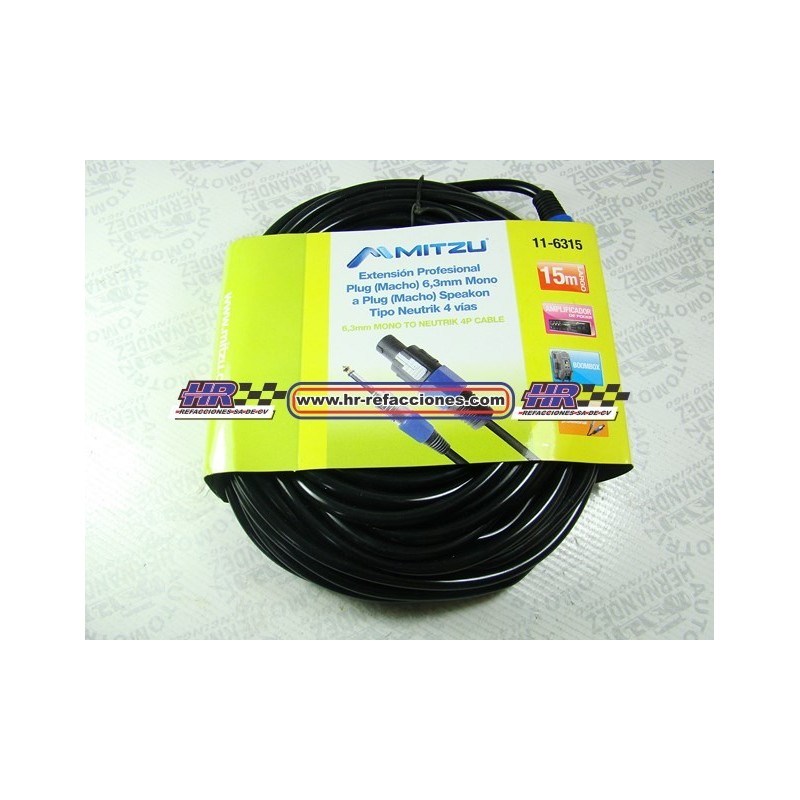 ACC CABLE  CABLE EXTENCION PARA BAFLE PLUG MACHO A PLUG MACHO 15 MTS 11-6315