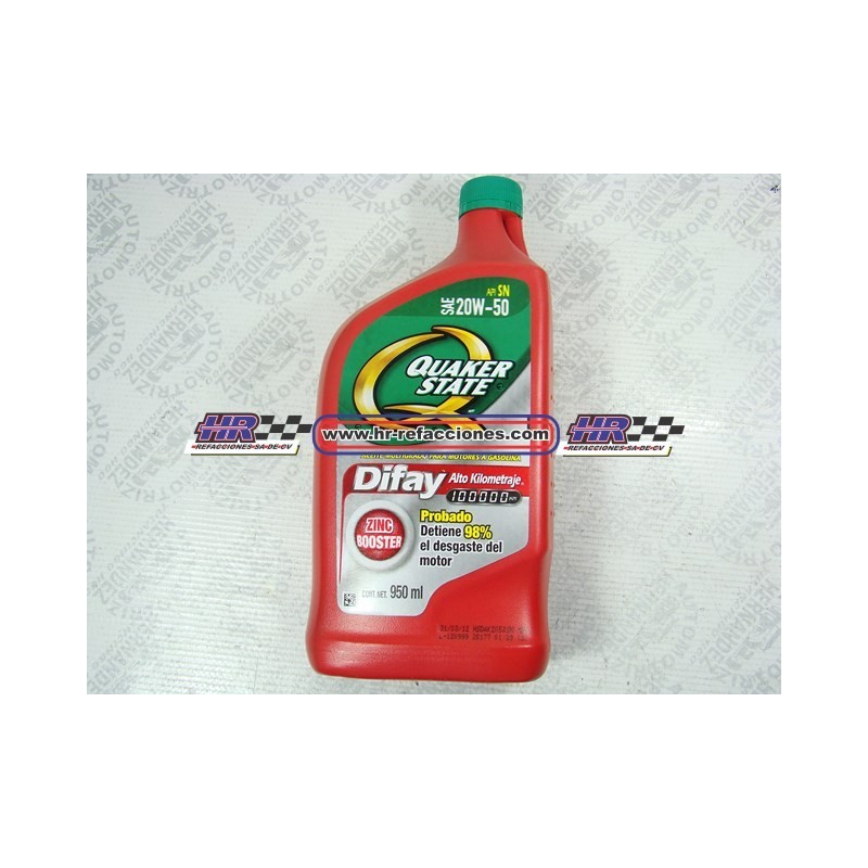 QUIMICOS ACEITE  MOTOR 946 ML QUAKER DIFAY ALTO KILOMETRAJE 20W50