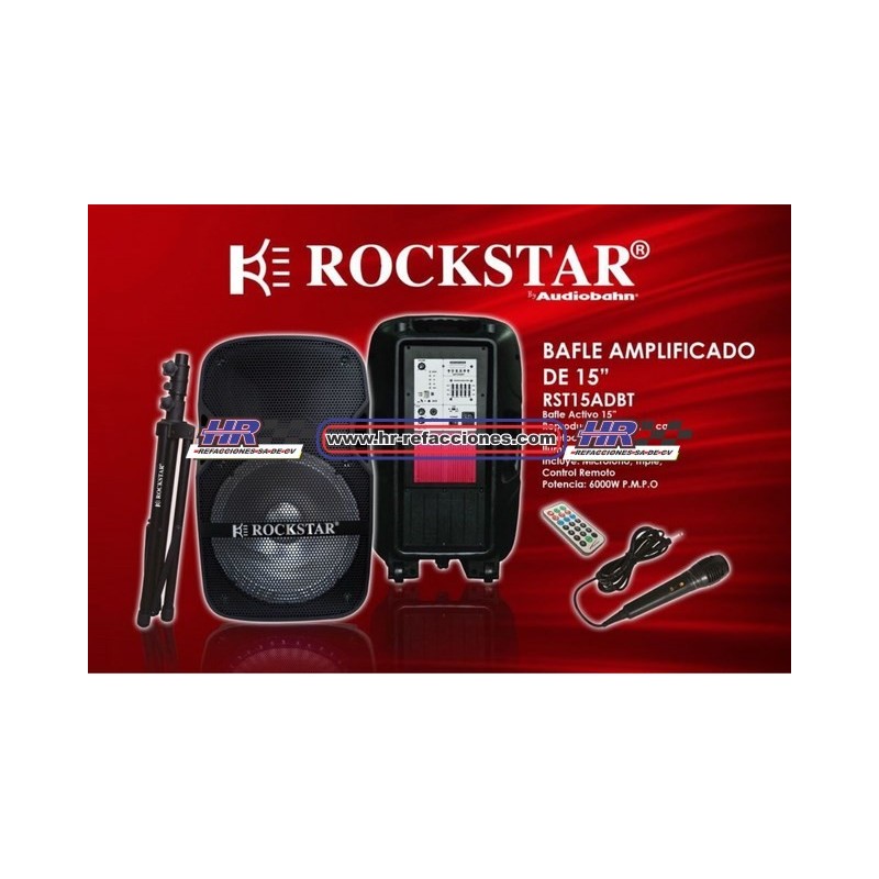 ACC BOCINA  BAFLE 15  ROCKSTAR CON MICROFONOS Y PEDESTAL BLUETOOT USB MEMORIA CARD AMPLIFICADOR Y ECUA