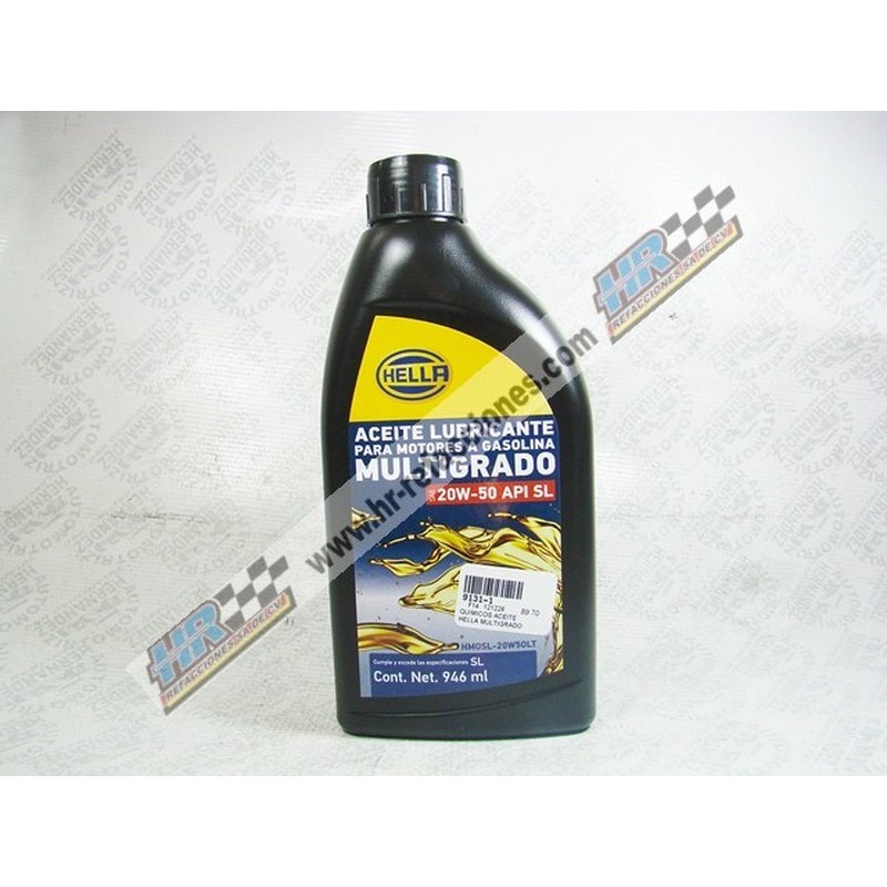 QUIMICOS ACEITE  MOTOR 946 ML HELLA MULTIGRADO 20W50 LITRO