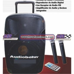 ACC BOCINA  BAFLE 12  AUDIOBAHN RECARGABLE CON 2 MICROFONOS BLUETOOT USB MEMORIA CARD AMPLIFICADOR Y E